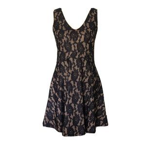 Party Dress Cocktail Size Med Blue Rain Lace Sleeveless Fit and Flare Two Tone